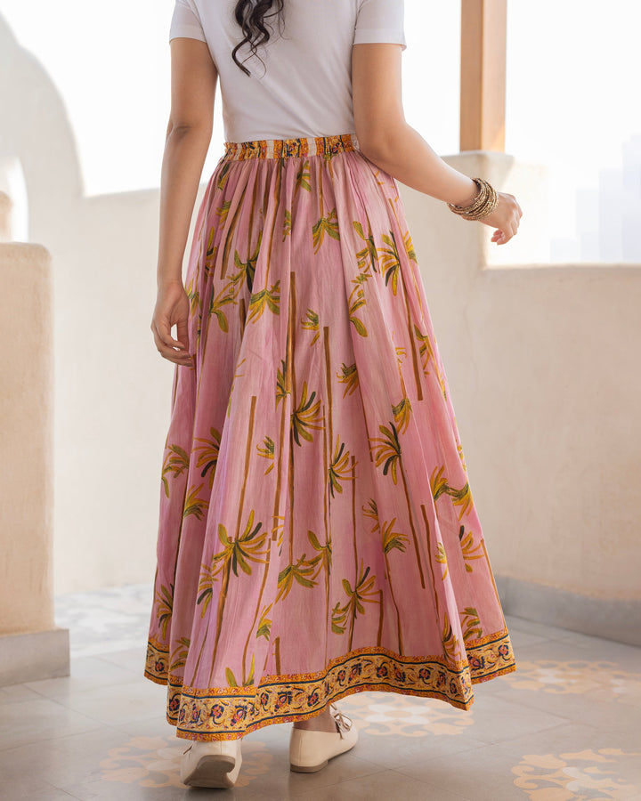 Tvesha Pink Printed Cotton Skirt