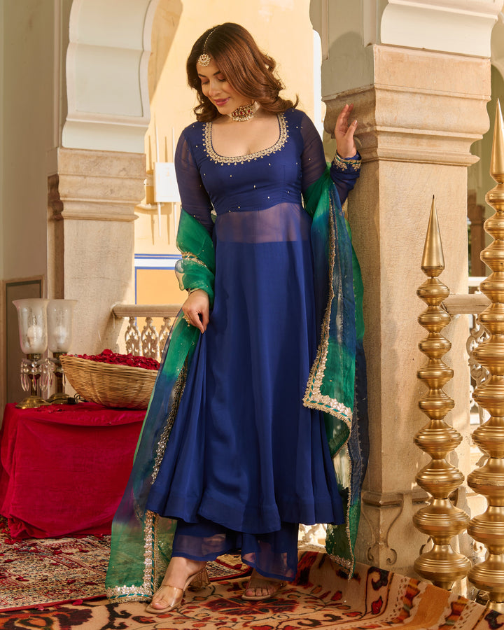 Sonata Blue Solid Georgette Suit Set