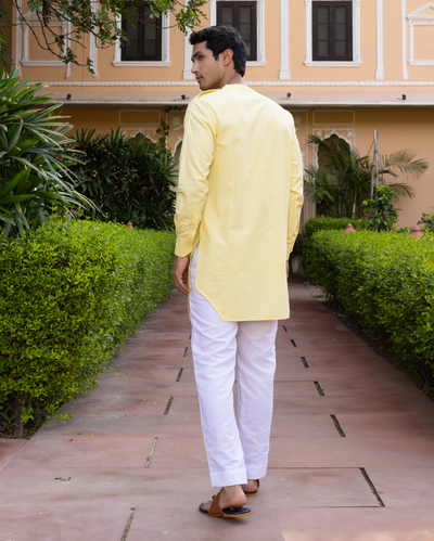 Vivaan Yellow Solid Cotton Kurta