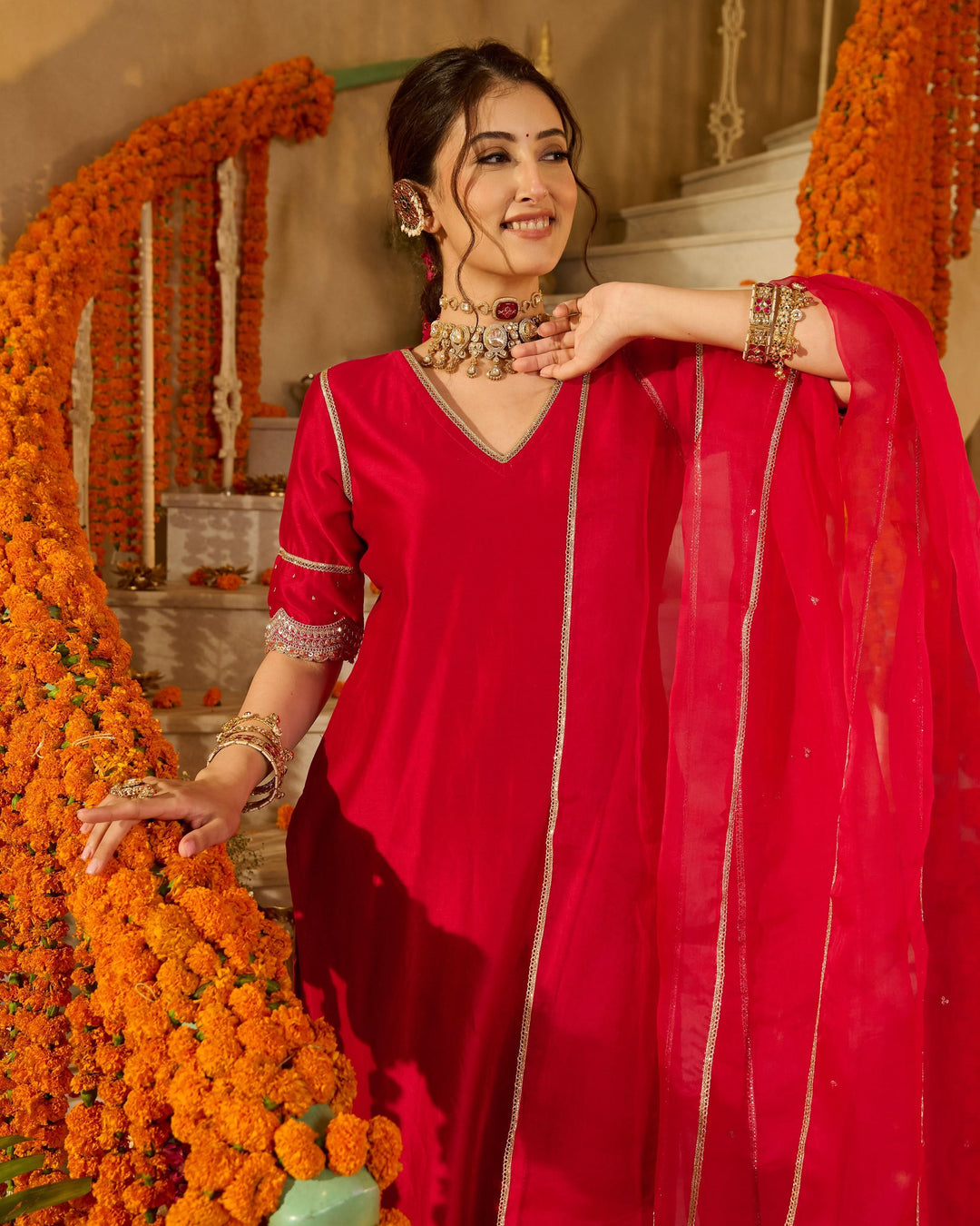 Tarini Magenta Solid Chanderi Suit Set
