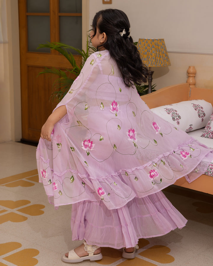 Gardenia Lavender Handpainted Georgette Coord Set