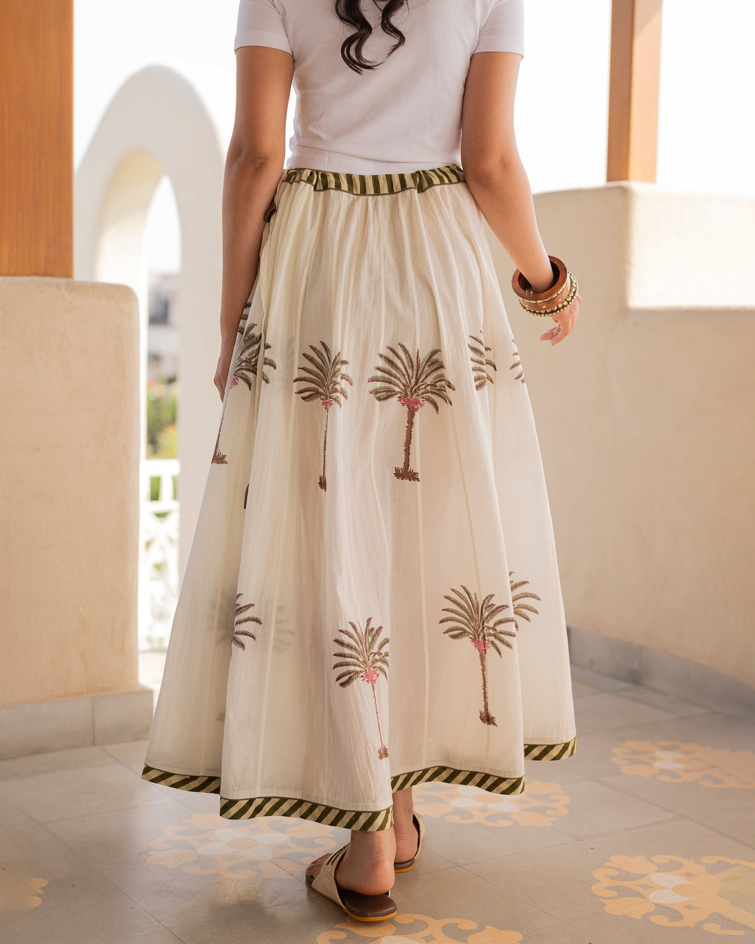 Avyra Off White Printed Cotton Skirt