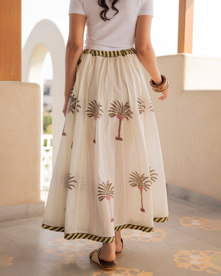 Avyra Off White Printed Cotton Skirt