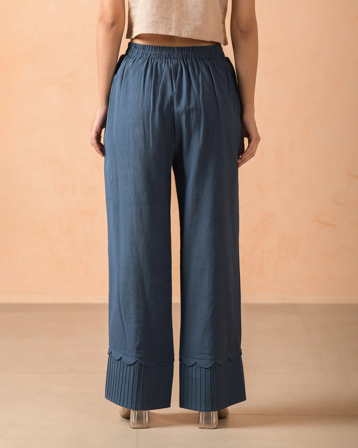 Petaline Blue Flex Solid Flared Pants