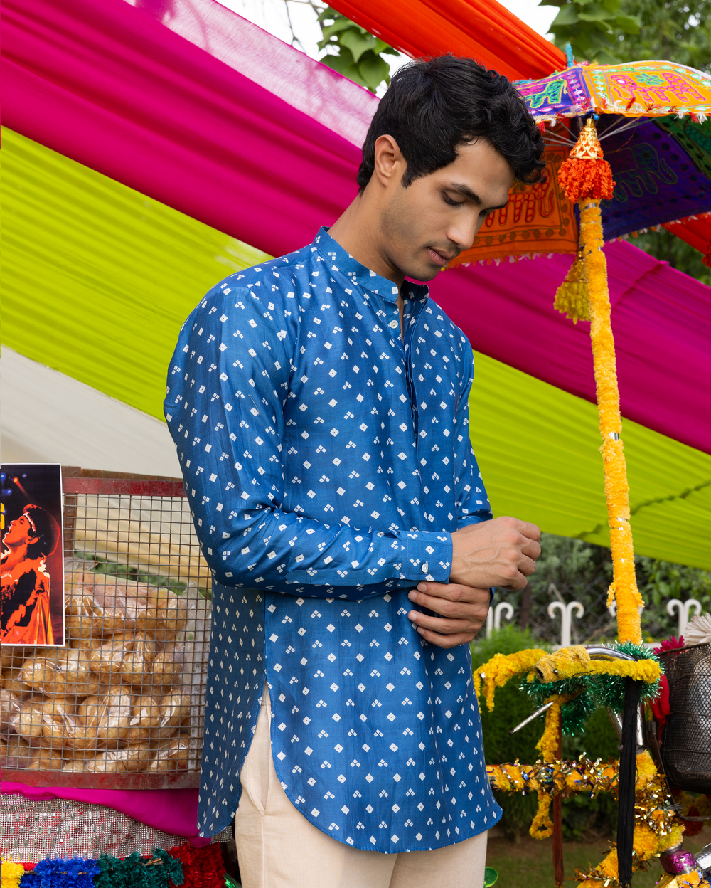 Divit Blue Bandhani Chanderi Kurta