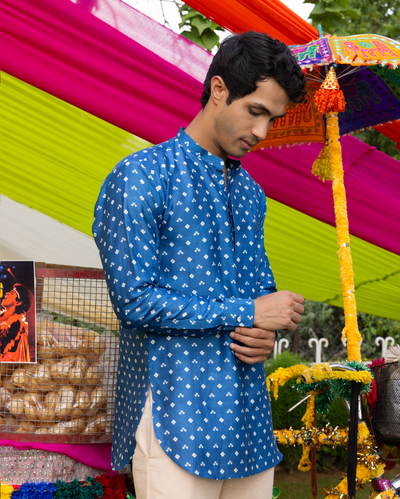 Divit Blue Bandhani Chanderi Kurta