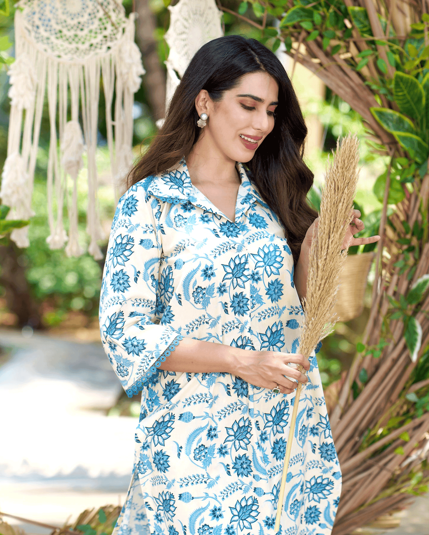 Banu Cream Printed Cotton Kurta Set