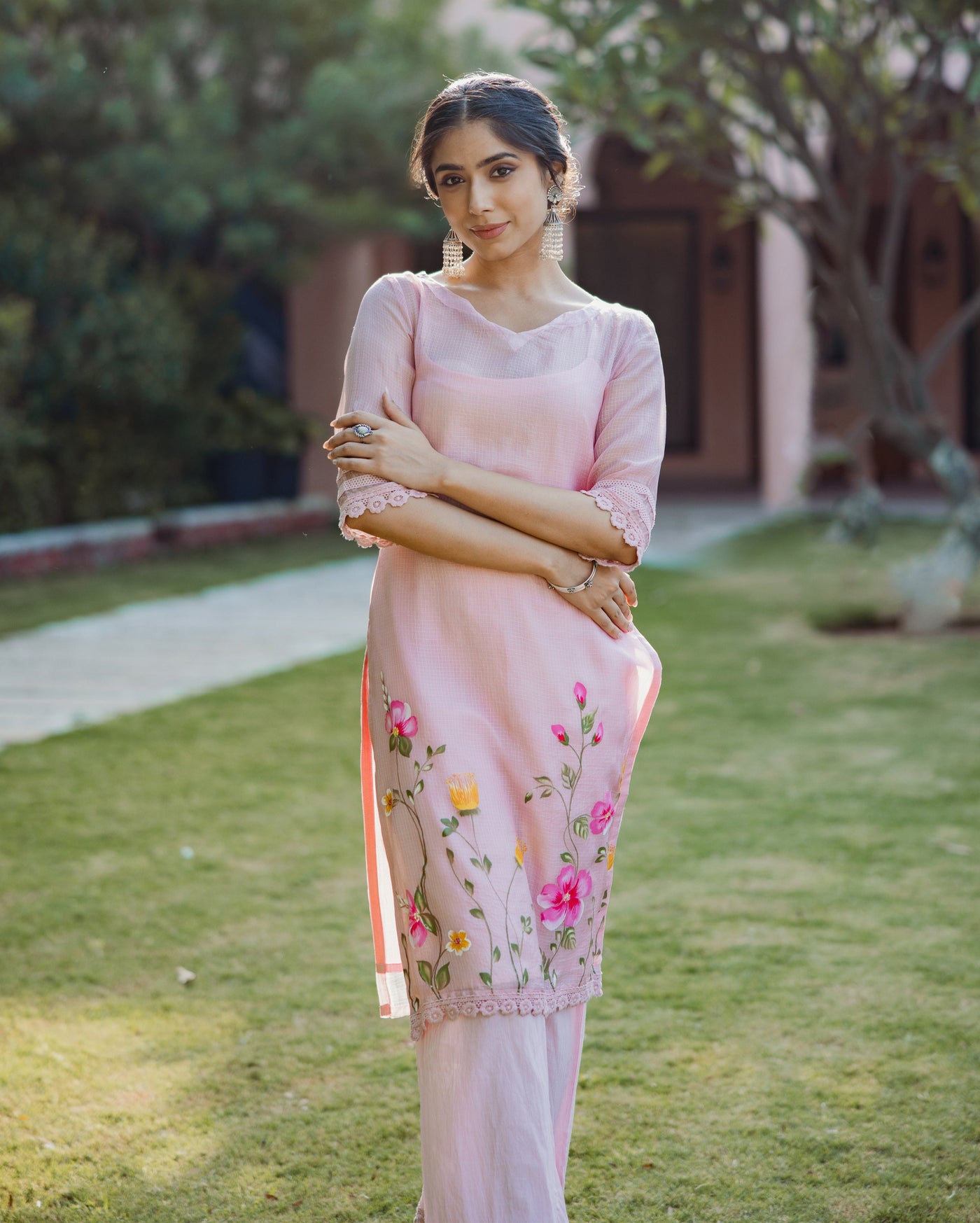 Shitij Pink Handpainted Doria Kurta Set