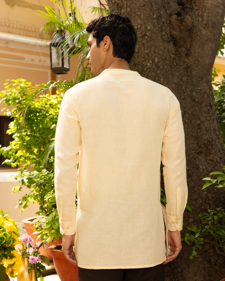 Vaan Cream Solid Cotton Flex Kurta