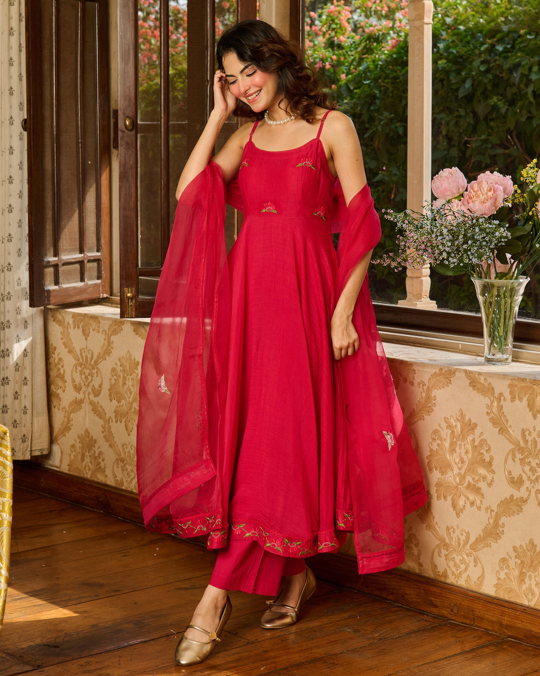 Bunny Pink Embroidered Chanderi Suit Set