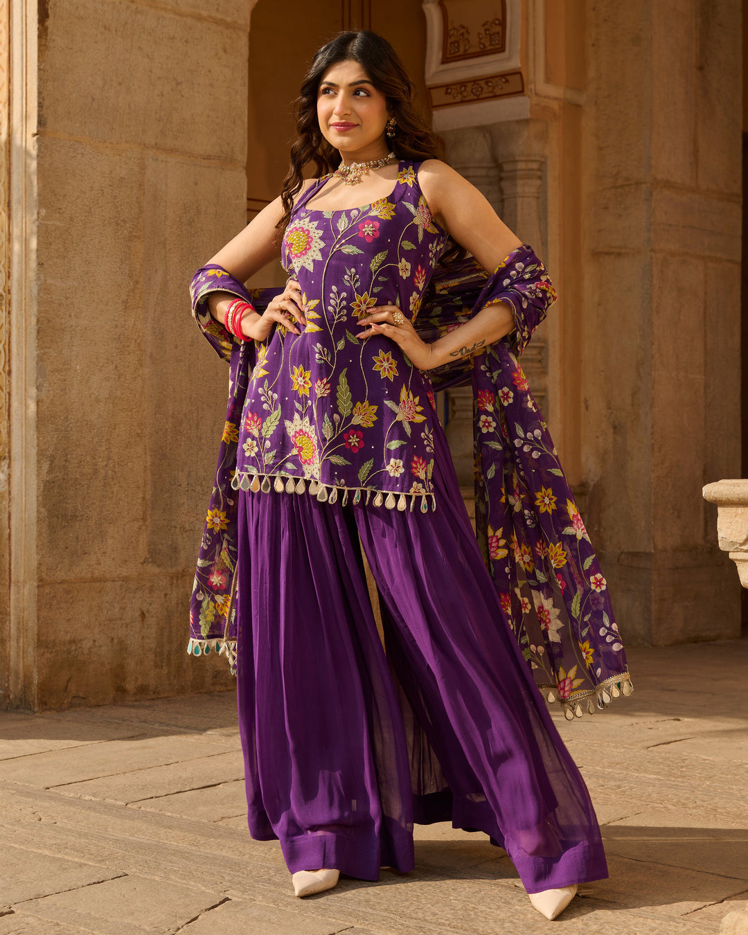 Deewan Purple Printed Georgette Suit Set