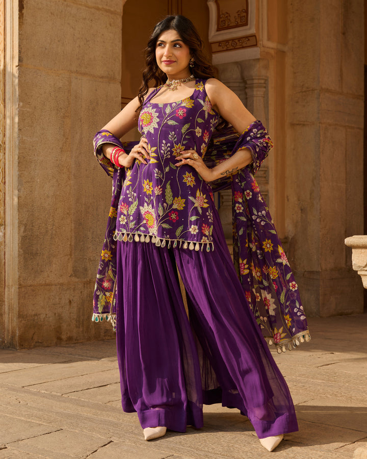 Deewan Purple Printed Georgette Suit Set