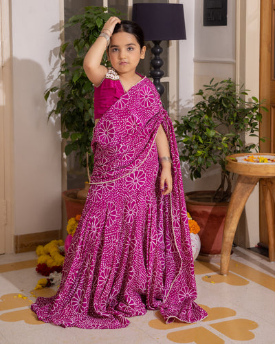 Mahi Purple Bandhani Crepe Pre Draped Saree