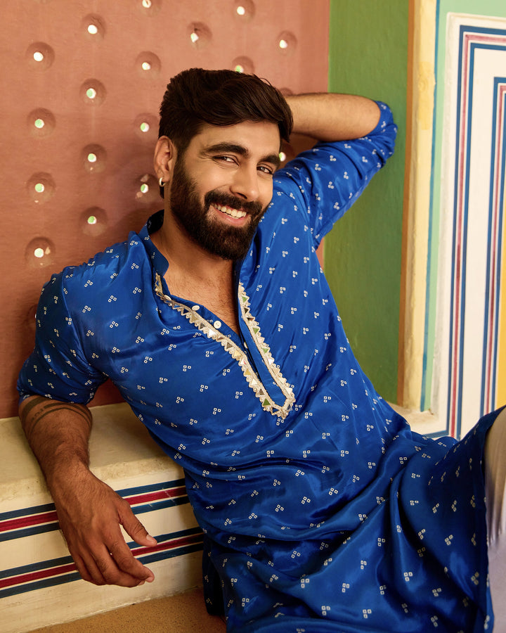 Maan Blue Bandhani Crepe Kurta
