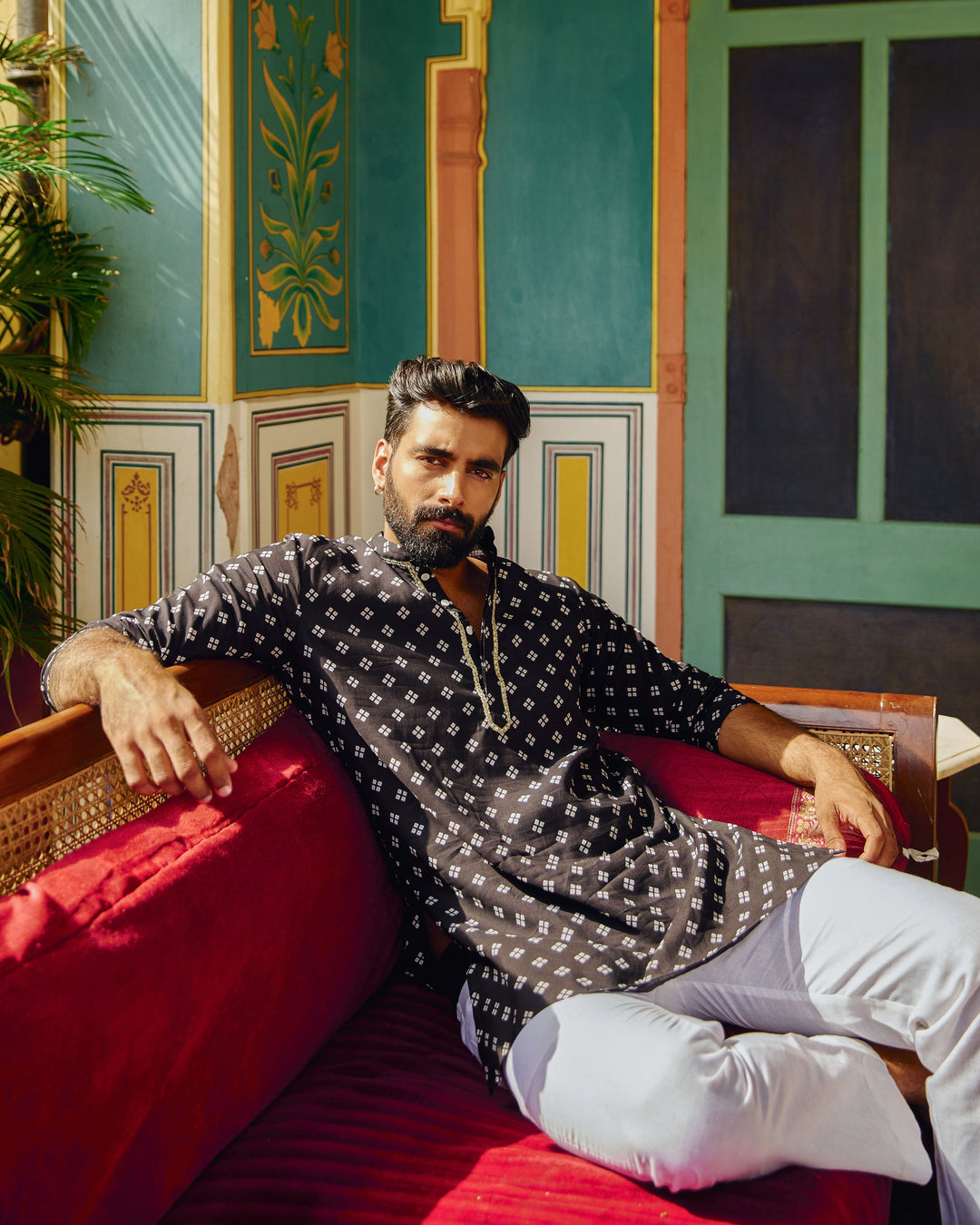 Nitesh Black Bandhani Chanderi Kurta