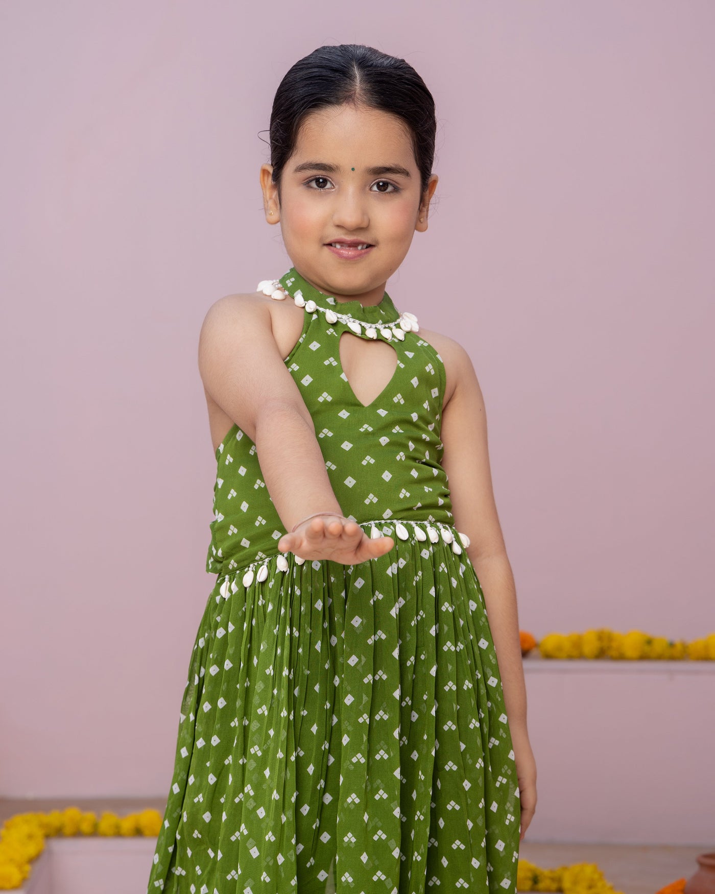 Pihu Green Bandhani Georgette Coord Set