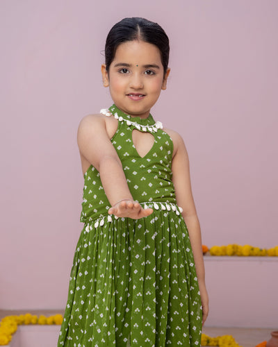 Pihu Green Bandhani Georgette Coord Set