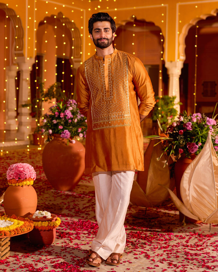 Bajrang Mustard Chanderi Embroidered Kurta