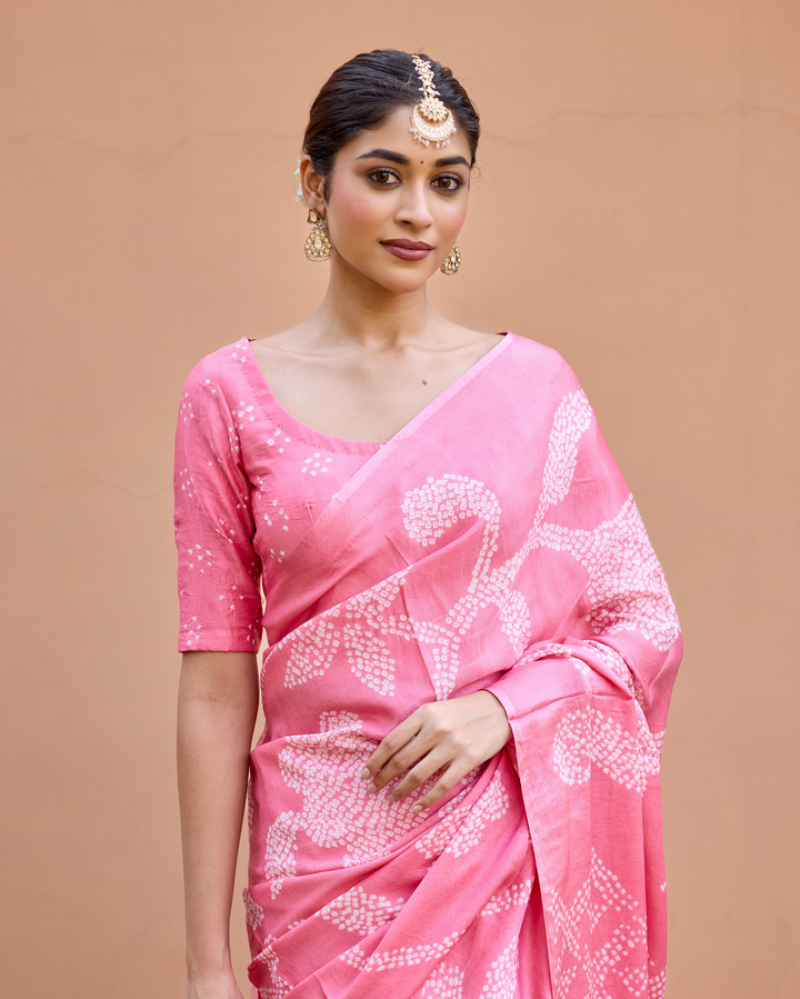 Madhurya Pink Gajji Silk Bandhej Saree