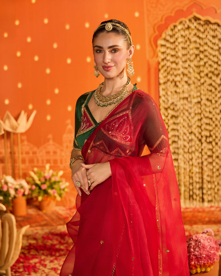 Inayat Green Embroidered Chanderi Aangi Blouse And Saree