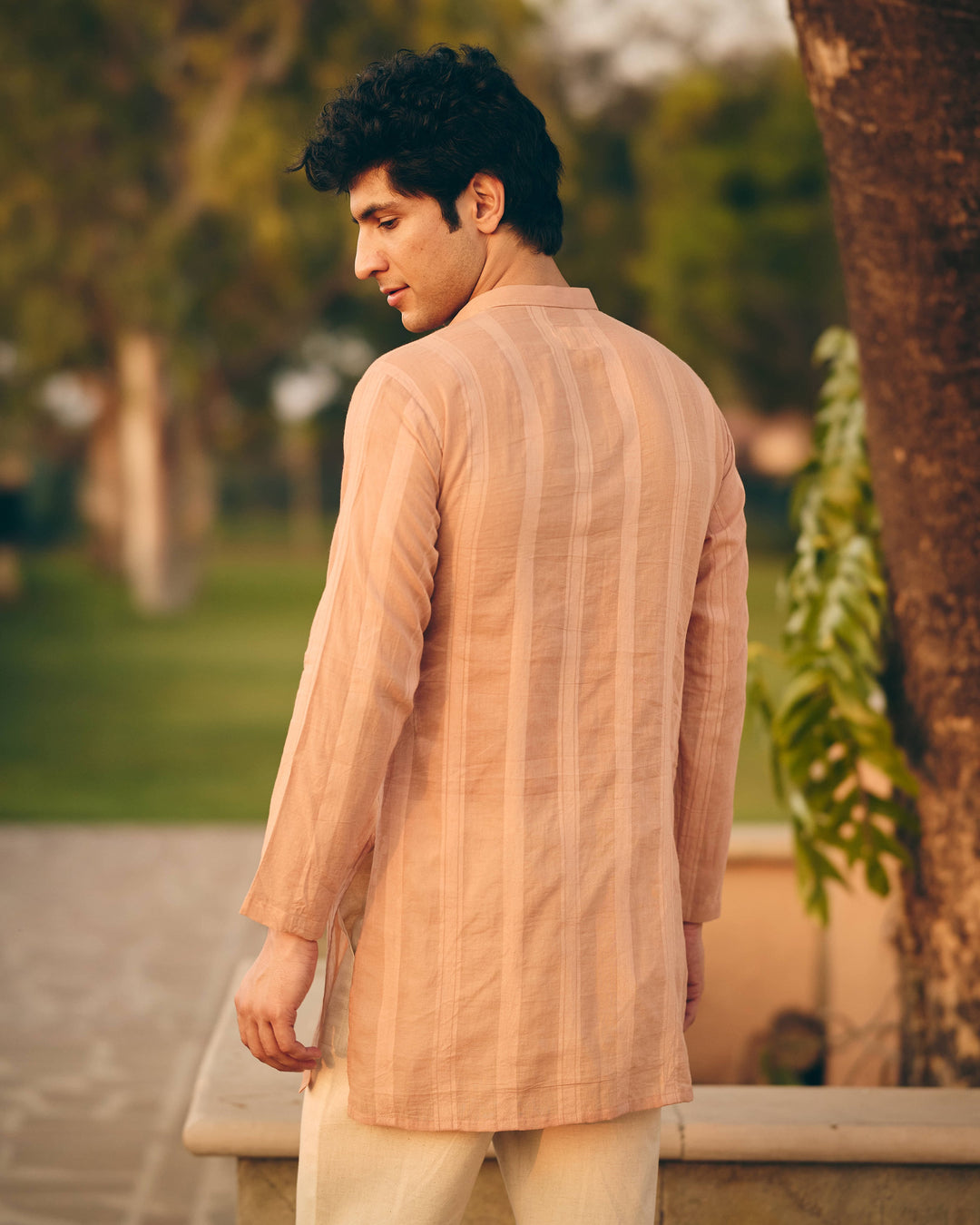 Brix Brown Cotton Dobby Embroidered Shirt
