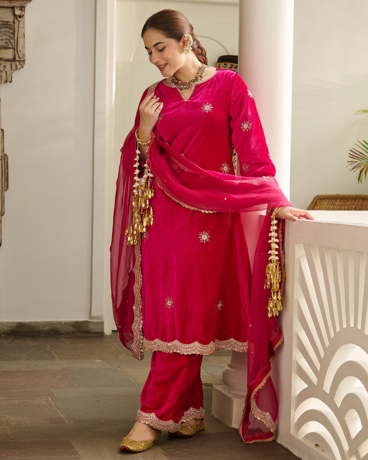 Siddhi Pink Embroidered Velvet Suit Set