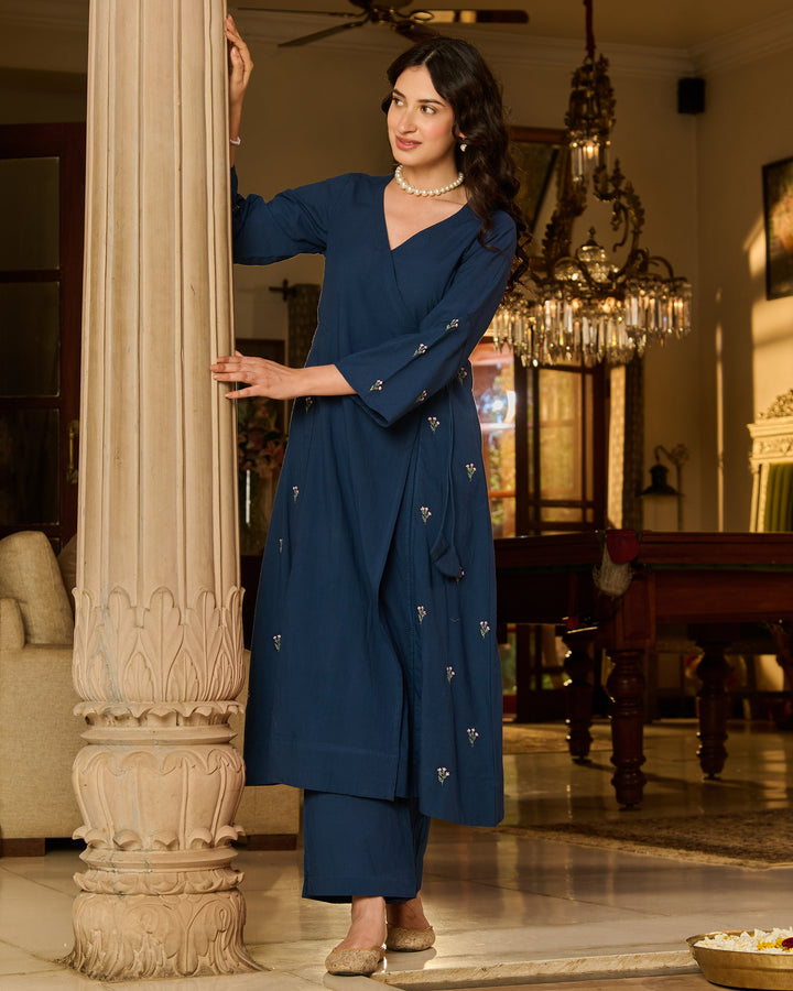 Murry Blue Embroidered Cotton Kurta Set