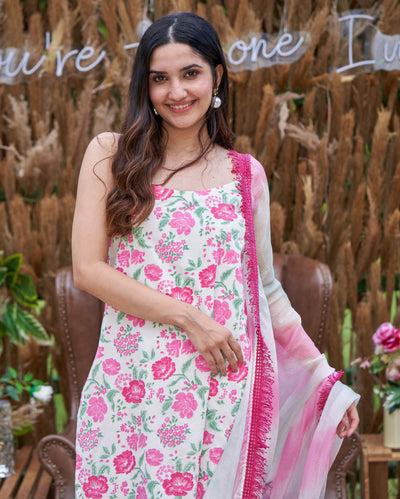 Carnation Pink Printed Cotton Suit Set