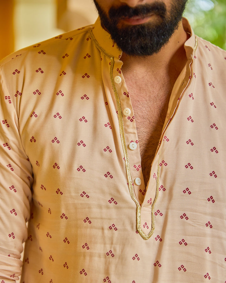 Hari Beige Bandhani Chanderi Kurta