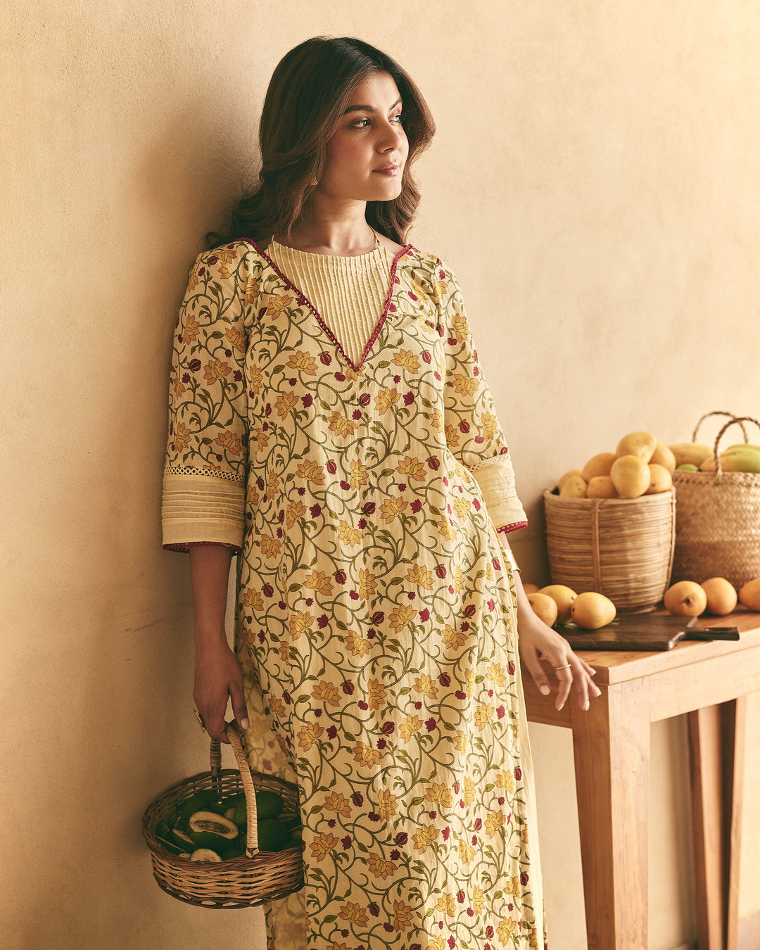 Varya Yellow Cotton Printed Kurta Set