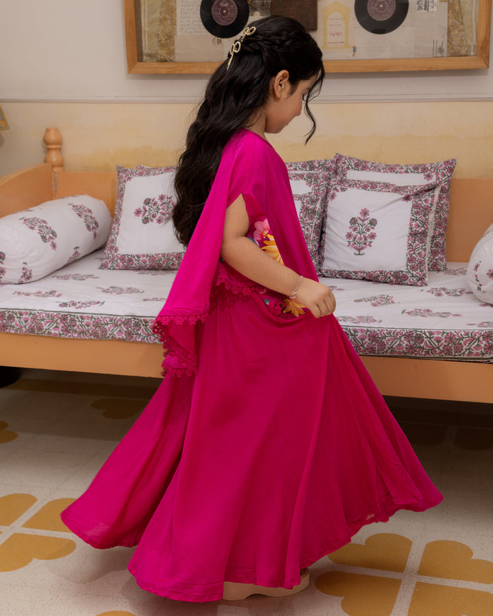 Mogra Magenta Handpainted Muslin Coord Set