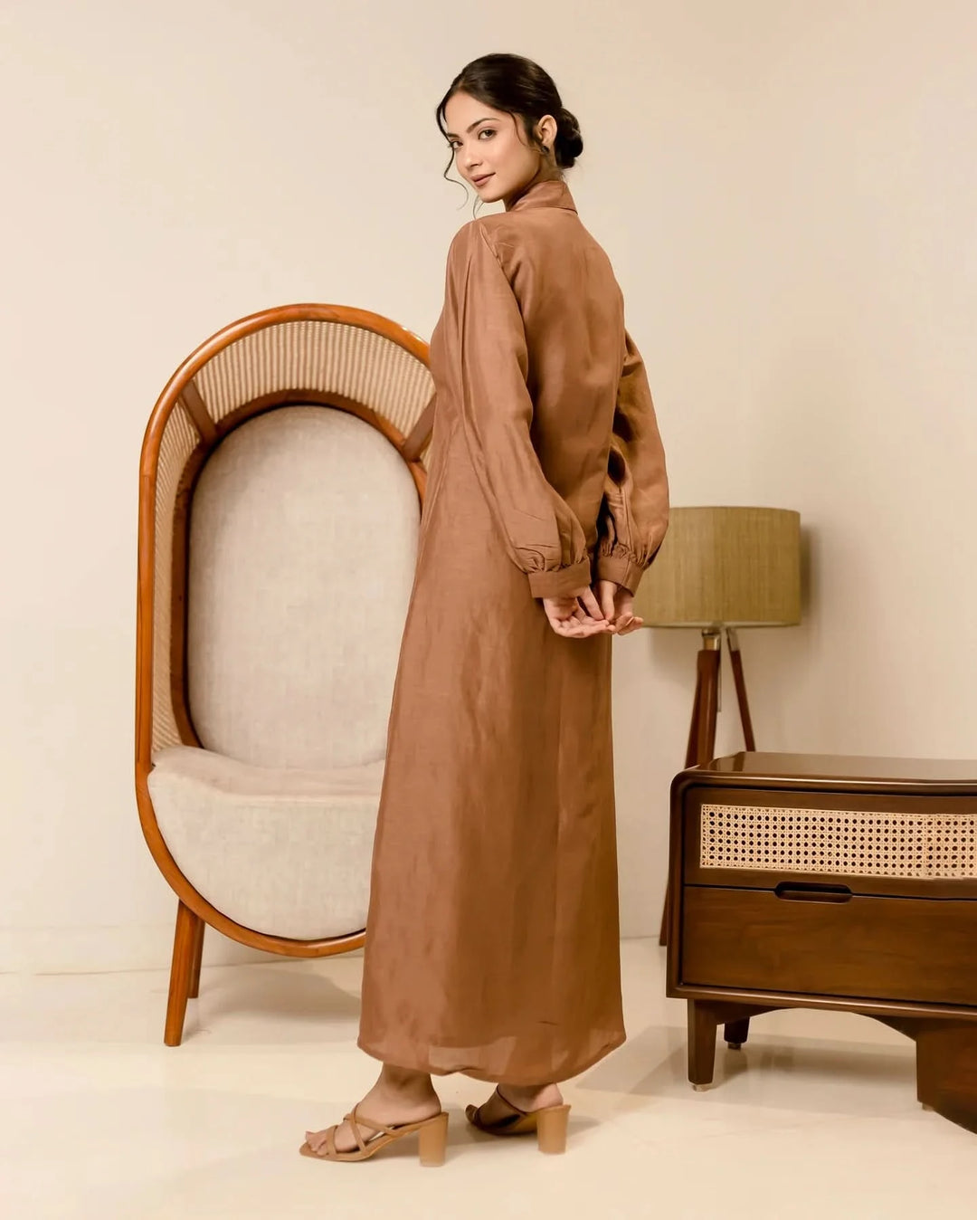 Supreme Brown Solid Cotton Shirt Dress