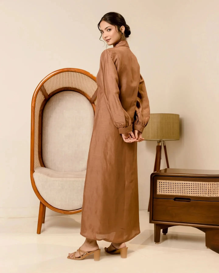 Supreme Brown Solid Cotton Shirt Dress