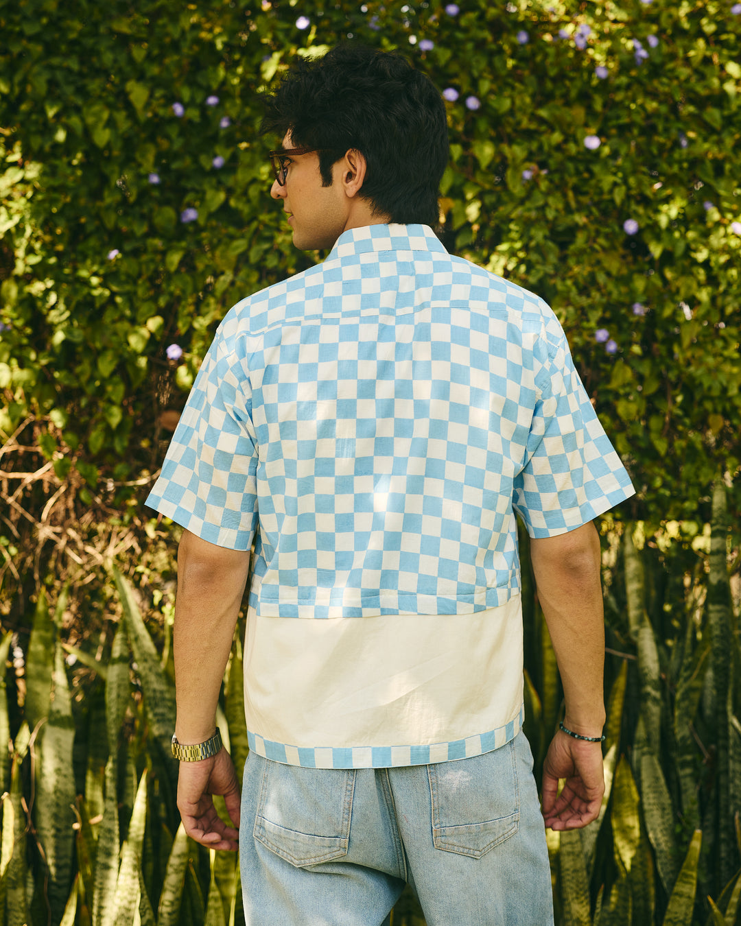 Miro Blue Cotton Checks Printed Shirt