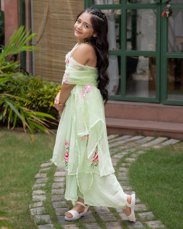 Nola Green Handpainted Georgette Suit Set