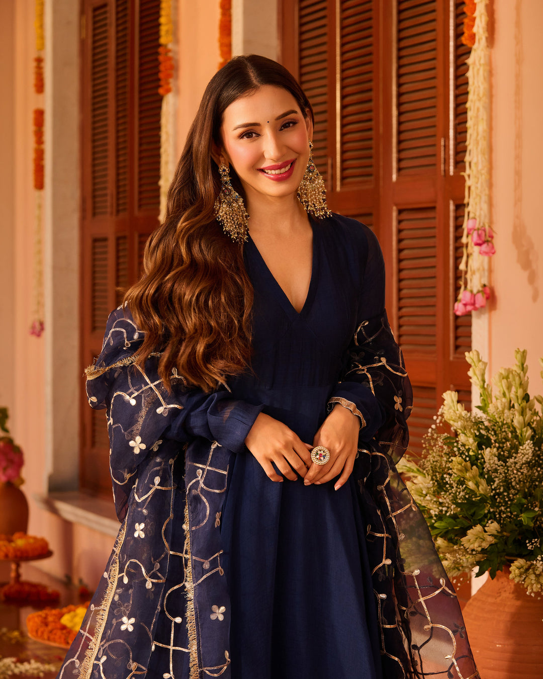 Jyotika Blue Embroidered Chanderi Suit Set