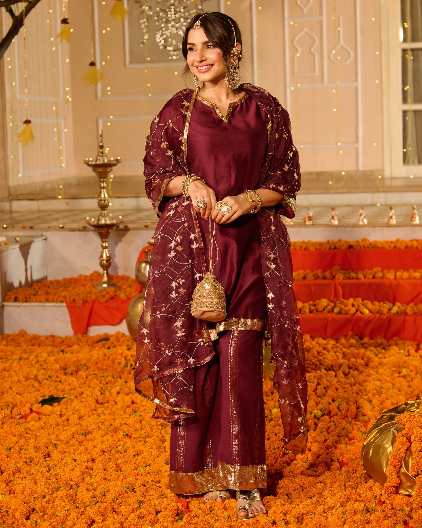 Smita Plum Solid Chanderi Suit Set
