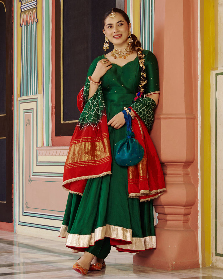 Soma Green Embroidered Chanderi Suit Set