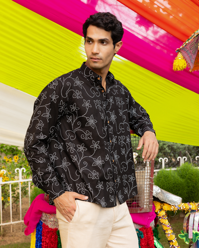 Ahan Black Bandhani Cotton Shirt