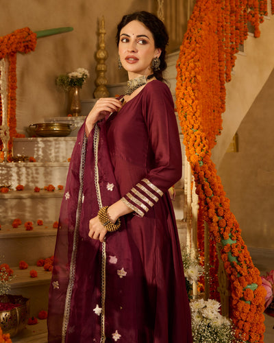 Pulkit Plum Solid Chanderi Suit Set