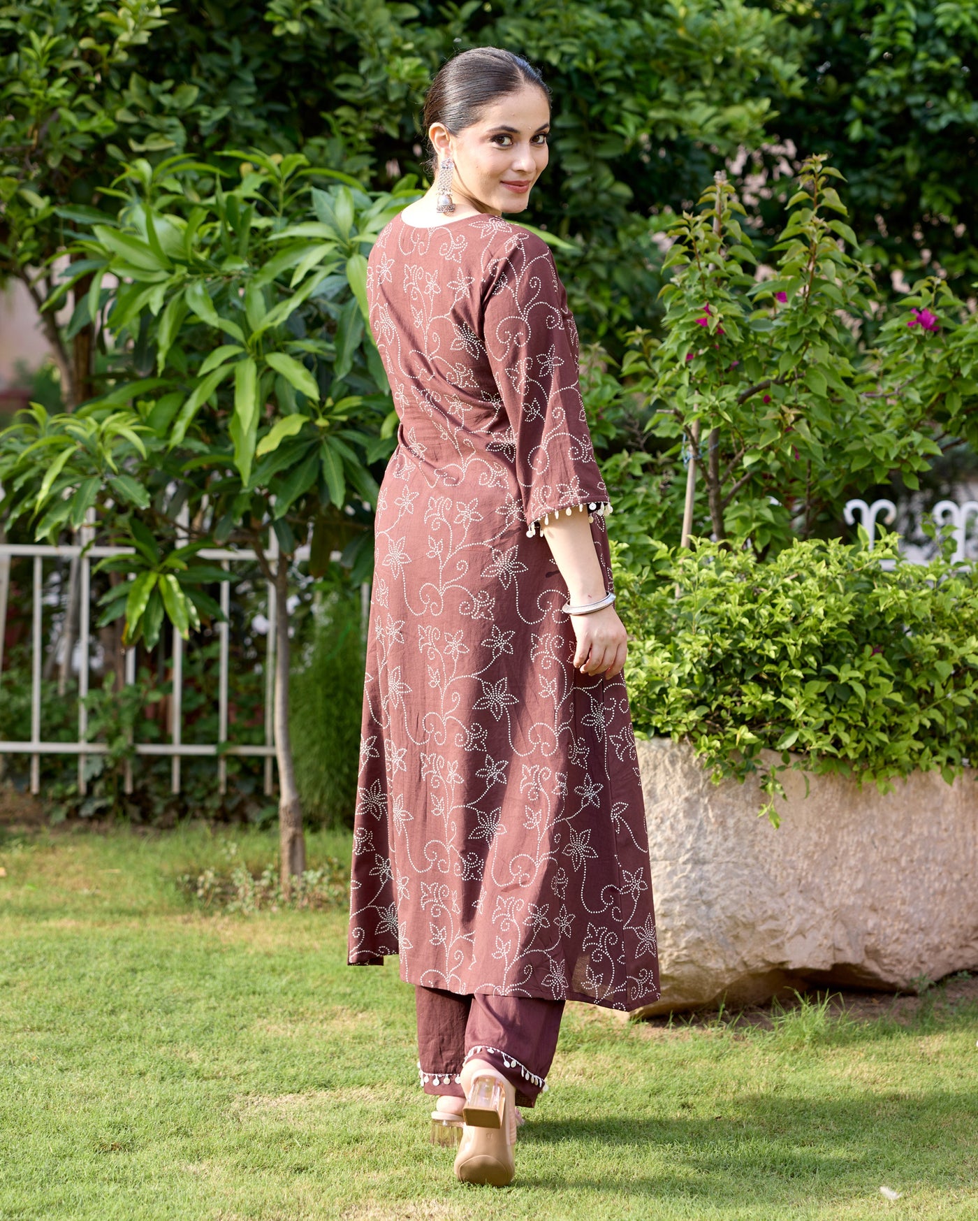 Nida Brown Bandhani Cotton Kurta Set