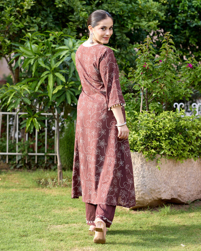 Nida Brown Bandhani Cotton Kurta Set