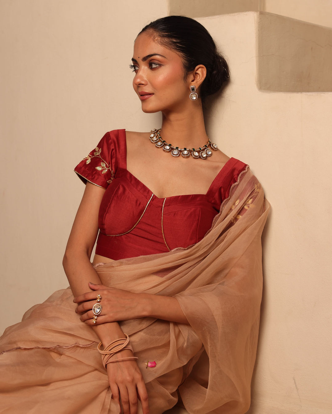 Nayra Maroon Chanderi Gotapatti Blouse