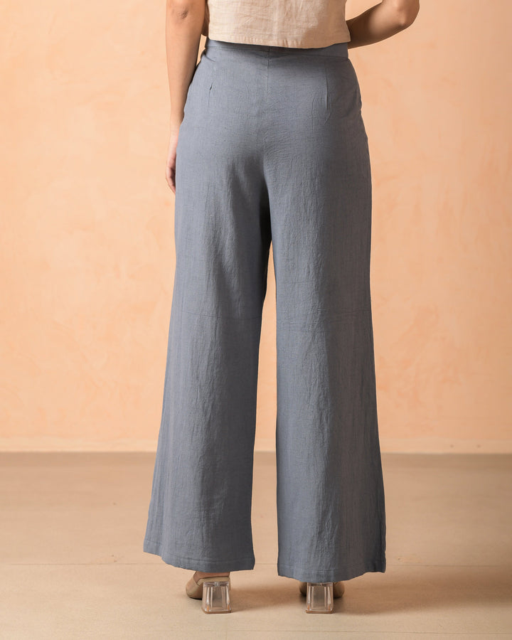 Mirel Grey Cotton Flex Solid Pleat Straight Pants