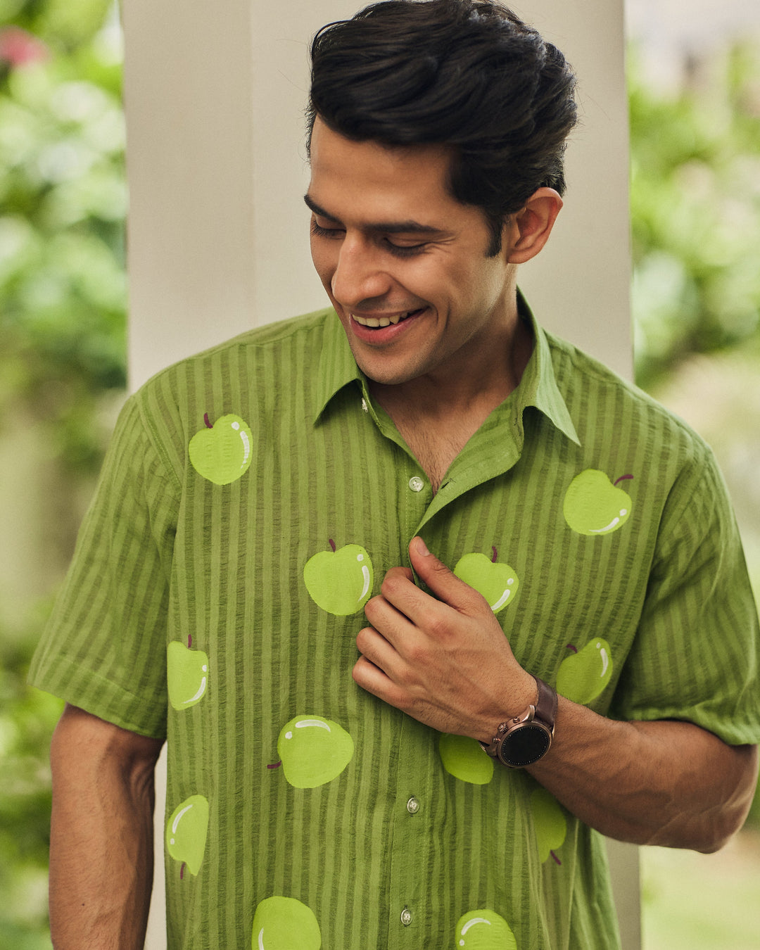 Vihaan Green Cotton Dobby Handpainted Shirt