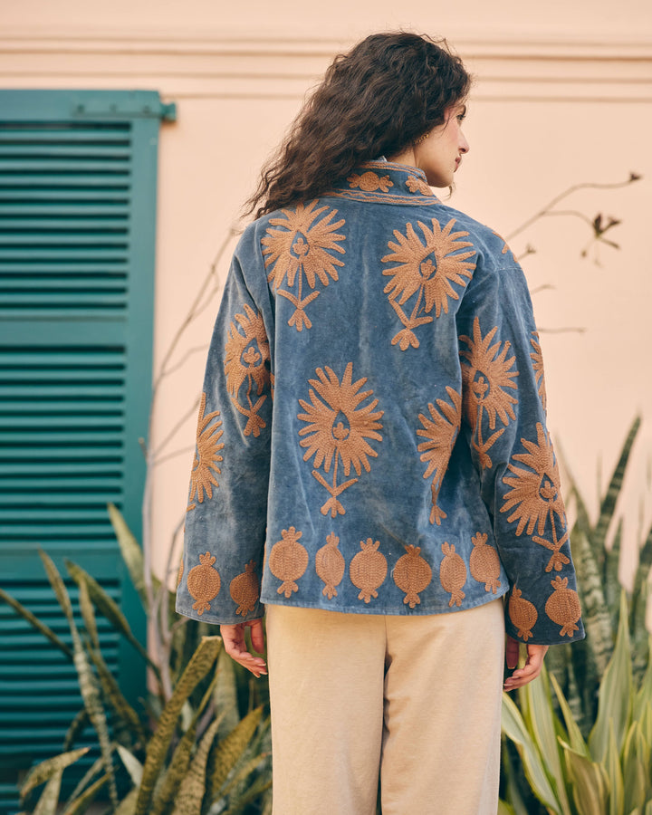 Indigara Denim Blue Velvet Suzani Jacket