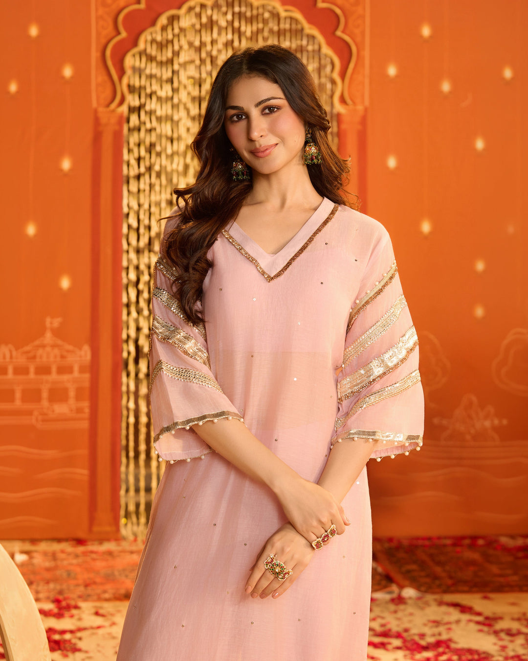 Rajeshwari Light Pink Embroidered Chanderi Kurta Set