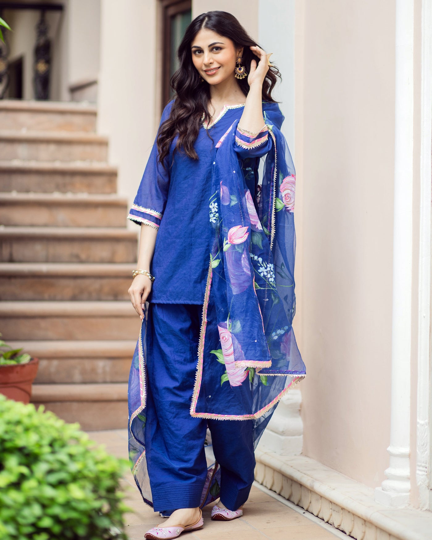 Padma Blue Handepainted Chanderi Suit Set