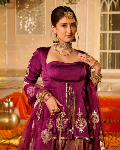 Kamal Purple Solid Satin Lehenga Set