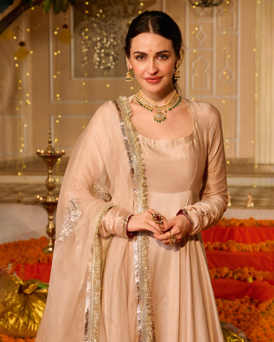Padma Beige Solid Chanderi Suit Set
